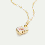Heart Medallion and Pansy Flower Pendant Necklace