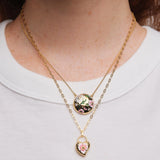Heart Medallion and Pansy Flower Pendant Necklace