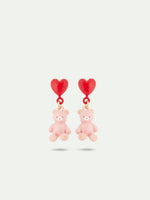 N2 Teddy Bear and Heart Balloon Post Earrings
