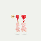 N2 Teddy Bear and Heart Balloon Post Earrings
