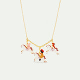 N2 Little Girl, Dachshund and Teddy Bear on a Carousel Statement Necklace