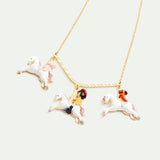 N2 Little Girl, Dachshund and Teddy Bear on a Carousel Statement Necklace