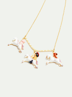 N2 Little Girl, Dachshund and Teddy Bear on a Carousel Statement Necklace