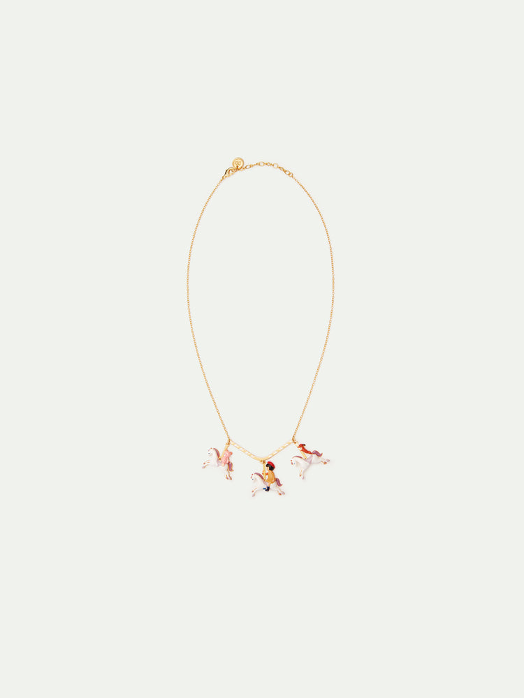 N2 Little Girl, Dachshund and Teddy Bear on a Carousel Statement Necklace