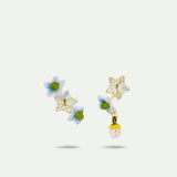 Asymmetrical Faceted Star and Jasmine Flower Post Earrings