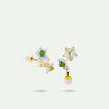 Asymmetrical Faceted Star and Jasmine Flower Post Earrings