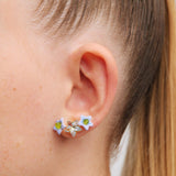Asymmetrical Faceted Star and Jasmine Flower Post Earrings