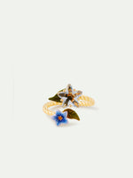 Faceted Star and Blue Jasmine Flower Adjustable You and Me Ring