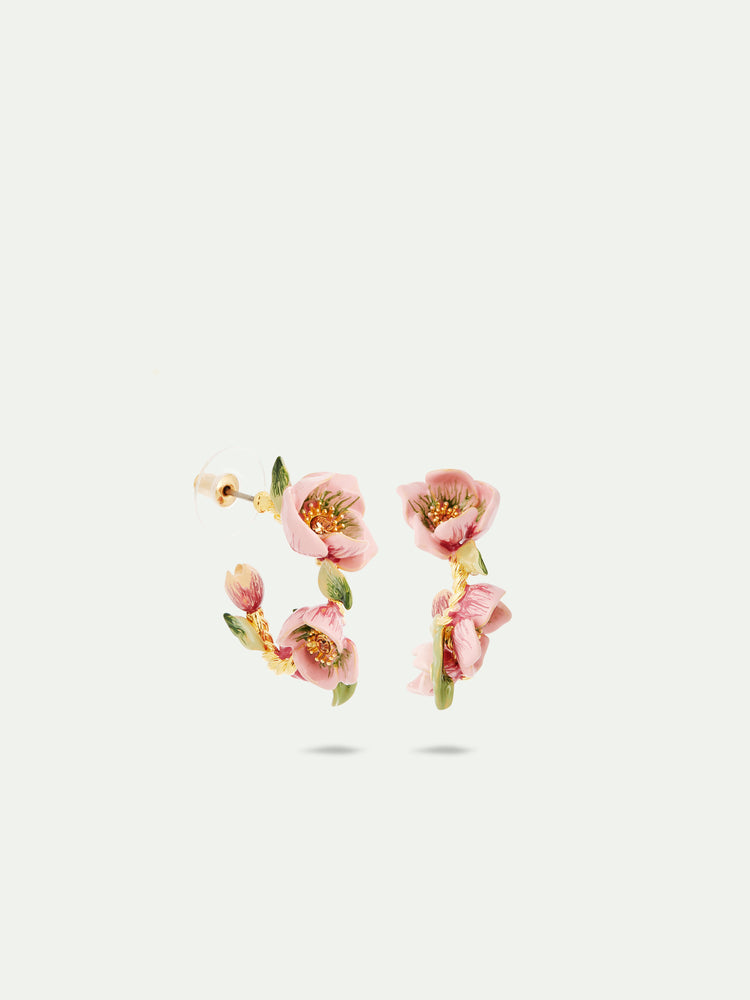 Christmas Rose and Hellebore Flower Post Hoop Earrings