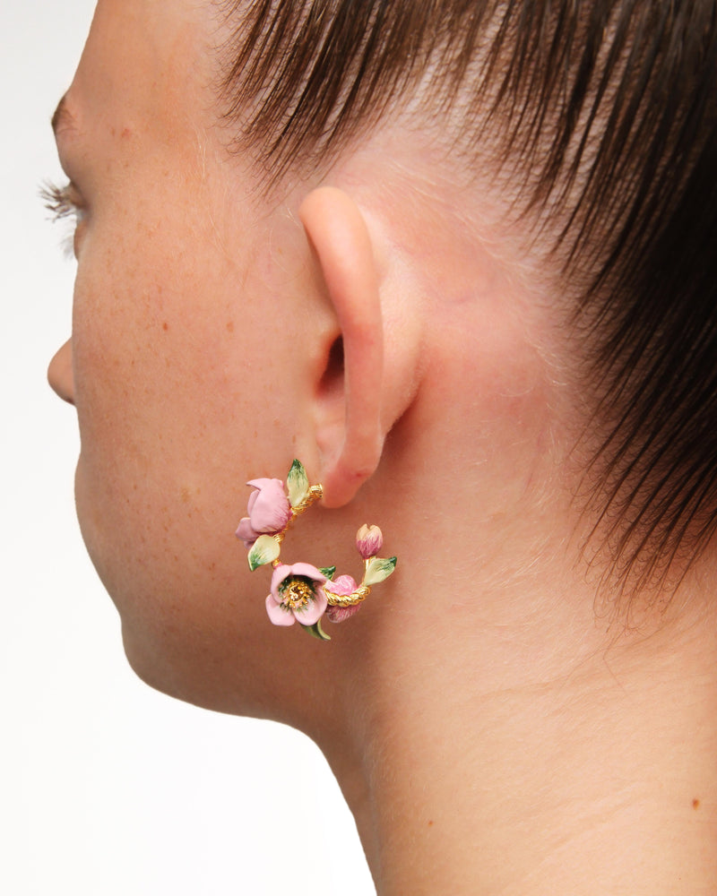 Christmas Rose and Hellebore Flower Post Hoop Earrings