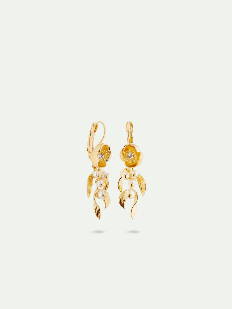 Flower and Golden Beads Sleeper Earrings