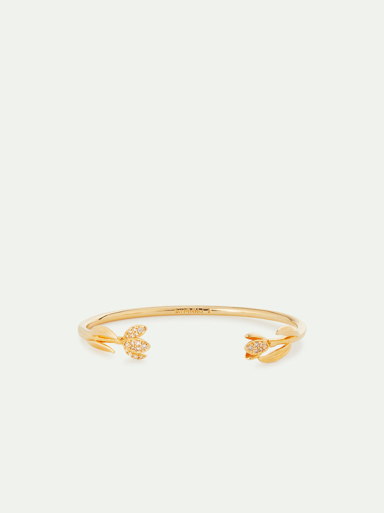 Leaves Paved with Cubic Zirconia Cuff Bracelet