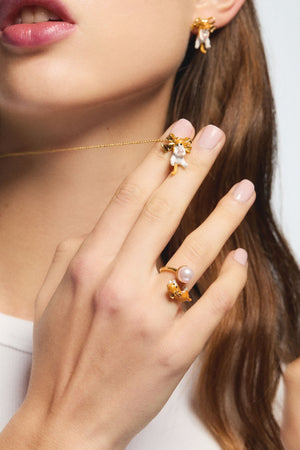 Orange Tabby Kitten and Golden Bow Post Earrings