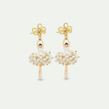 White and Gold Ballerina Post Earrings