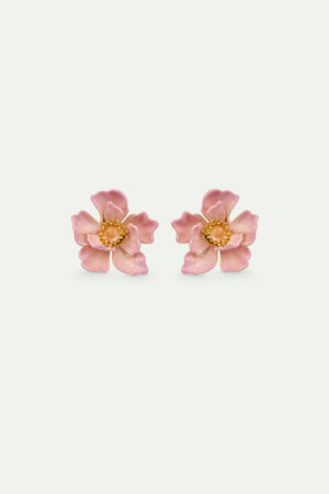 Large Pink Magnolia Flower Post Earrings