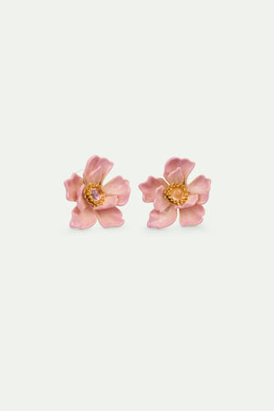Large Pink Magnolia Flower Post Earrings