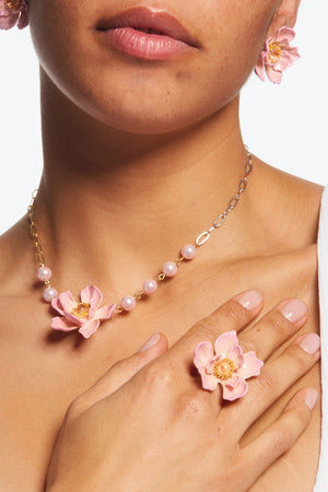 Large Pink Magnolia Flower Post Earrings