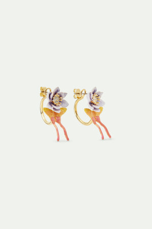 Purple Magnolia Flower and Pink and Yellow Butterfly Post Earrings