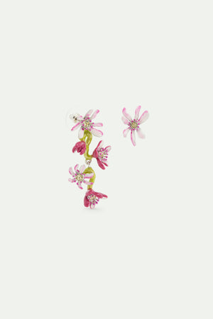 Pink Magnolia Flowers Asymmetrical Post Earrings