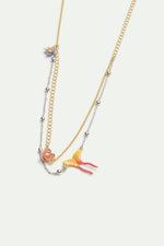 Two-Tone Chain, Magnolia Flower and Butterfly Pendant Necklace