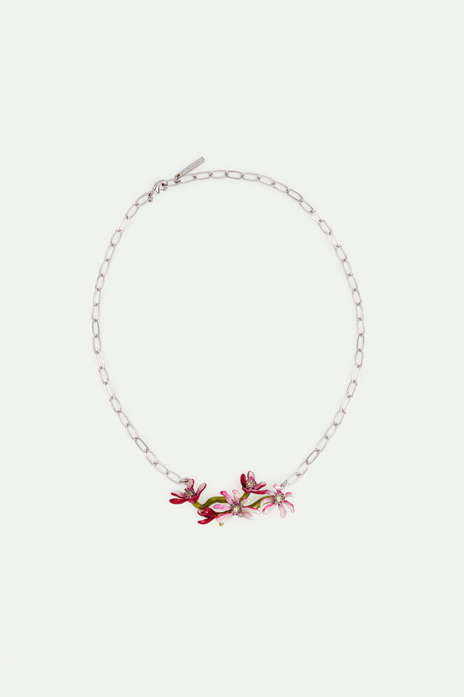 Magnolia Flowers Silver Statement Necklace