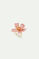 Large Magnolia Flower and Glass Cabochon Adjustable Ring