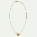Fine Necklace with White and Green Daisy, Mother of Pearl Bead and Carabiner