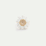 White and Gold Daisy Ring with a Pavé Heart