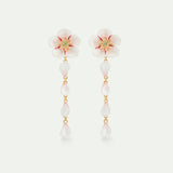 White Cherry Blossom Dangle Post Earrings