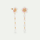 White Cherry Blossom Dangle Post Earrings