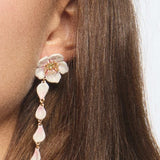 White Cherry Blossom Dangle Post Earrings