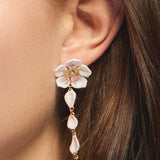 White Cherry Blossom Dangle Post Earrings