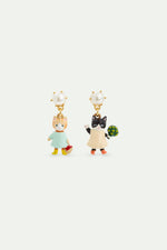 N2 Asymmetrical Ginger and Black Kitten Dangle Post Earrings