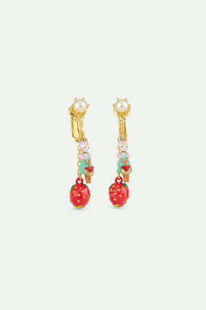 N2 Strawberry and Ginger Cat Clip-On Dangle Earrings