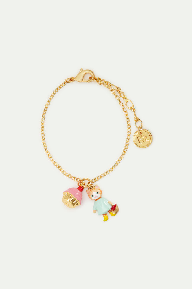 N2 Ginger Cat and Pastry Charm Bracelet