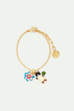 N2 Blue Flower and Black Kitten Fine Bracelet