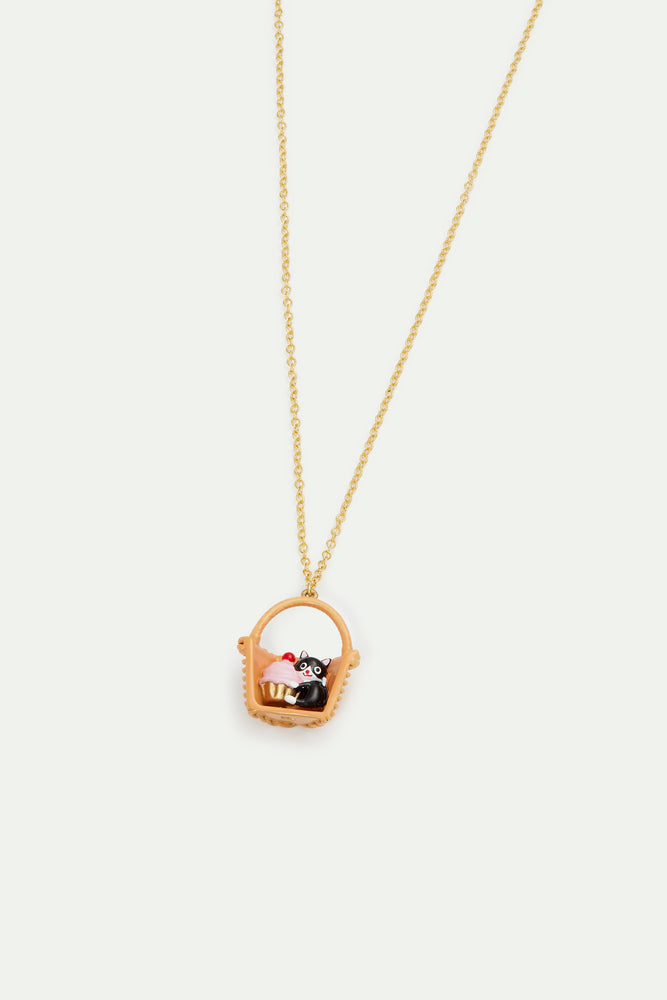 N2 Basket, Black Cat and Pastry Pendant Necklace