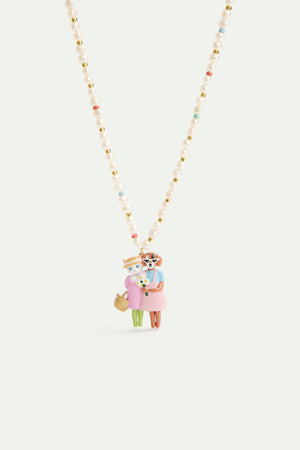 N2 Artificial Pearl, Cat and Dog Pendant Necklace