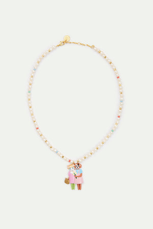 N2 Artificial Pearl, Cat and Dog Pendant Necklace