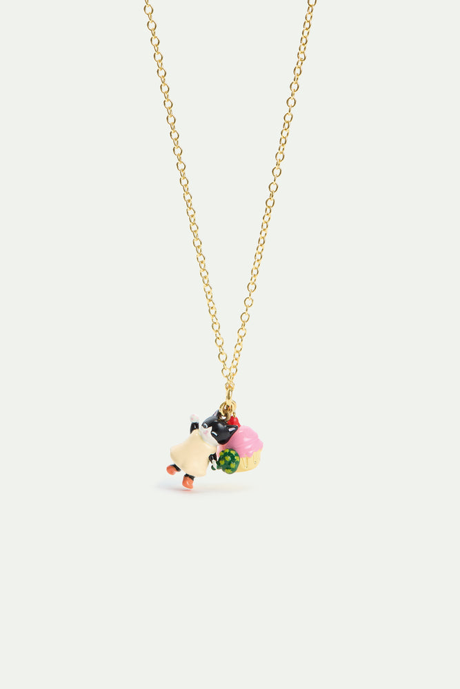 N2 Black Kitten and Pastry Pendant Necklace