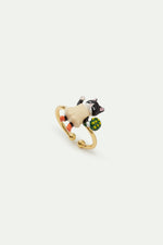 N2 Black Kitten and Flower Bouquet Adjustable Ring