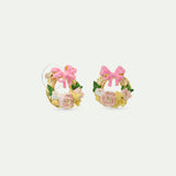 Flower Crown and Pink Bow Post Earrings