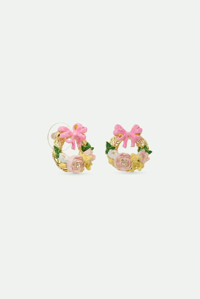 Flower Crown and Pink Bow Post Earrings