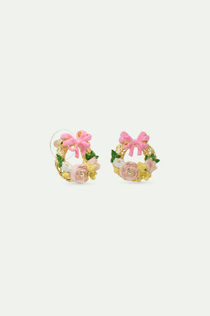 Flower Crown and Pink Bow Post Earrings