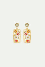 Gold-Plated Openwork Post Earrings with Zinnias and Faceted Yellow Crystal