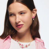 Pink Hydrangea Flower and Cultured Pearl Post Earrings