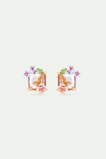 Lizard Post Earrings with Pink Cut Stone and Hydrangea Flowers