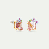 Lizard Post Earrings with Pink Cut Stone and Hydrangea Flowers