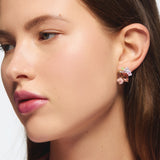 Lizard Post Earrings with Pink Cut Stone and Hydrangea Flowers