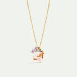 Lizard, Pink Cut Stone and Hydrangea Pendant Necklace